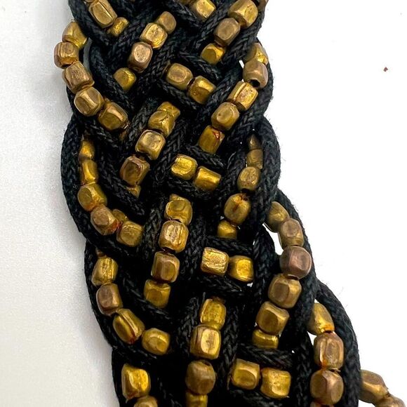 *3/$20* Vintage woven black cord and gold / bronze tone beaded collar necklace - Picture 3 of 5